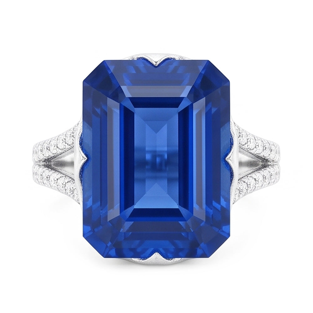 Anello con pietre preziose Emerald Blue Sapphire Split Shank 5.50 carati gioielli