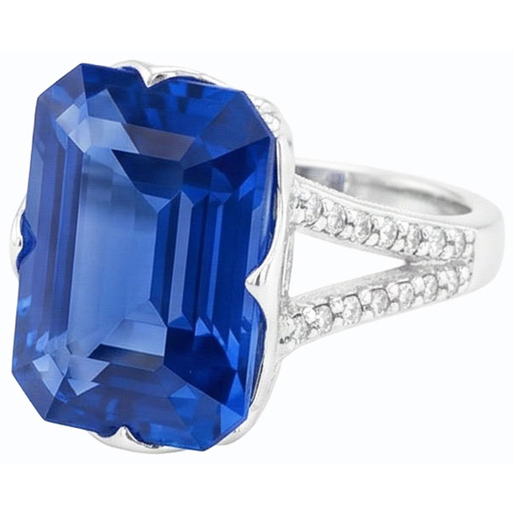Anello con pietre preziose Emerald Blue Sapphire Split Shank 5.50 carati gioielli