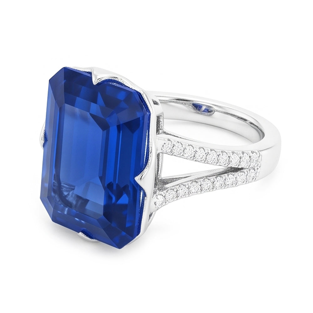 Anello con pietre preziose Emerald Blue Sapphire Split Shank 5.50 carati gioielli