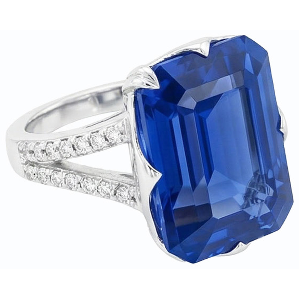 Anello con pietre preziose Emerald Blue Sapphire Split Shank 5.50 carati gioielli