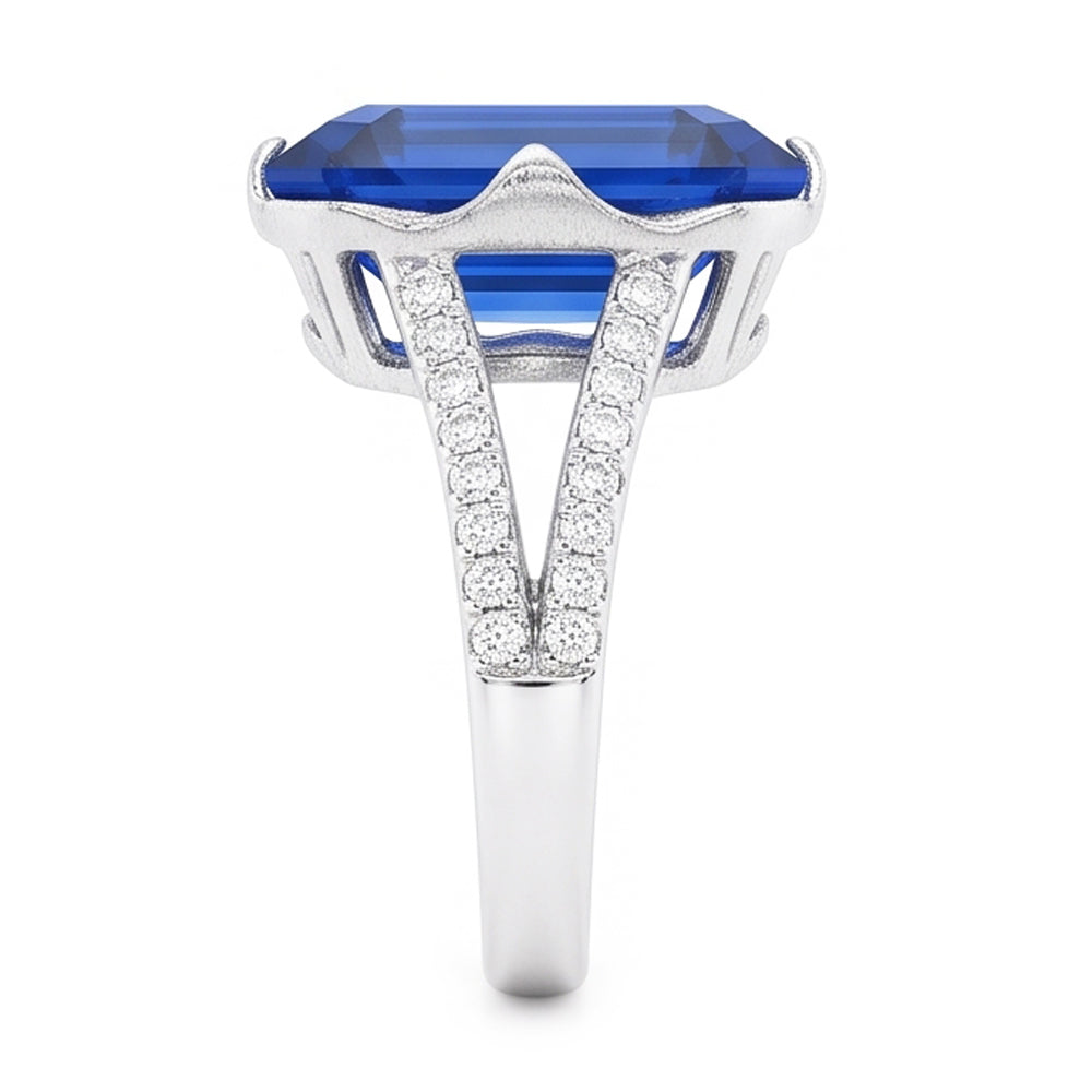 Anello con pietre preziose Emerald Blue Sapphire Split Shank 5.50 carati gioielli