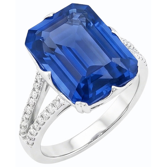 Anello con pietre preziose Emerald Blue Sapphire Split Shank 5.50 carati gioielli