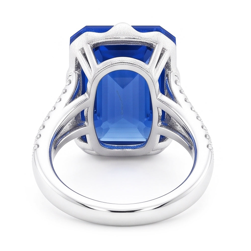 Anello con pietre preziose Emerald Blue Sapphire Split Shank 5.50 carati gioielli