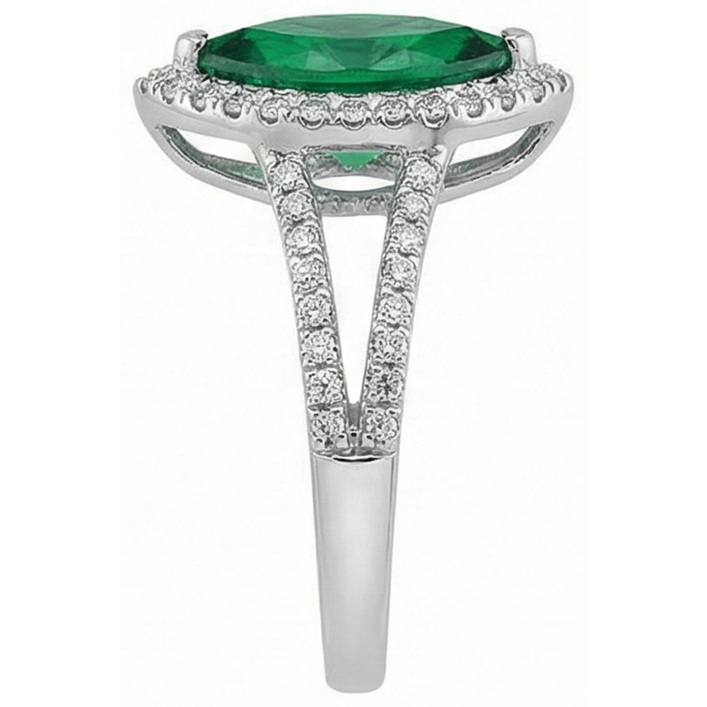 Anello con pietre preziose Verde Smeraldo Marchese 14K e diamanti rotondi 3,35 ct.