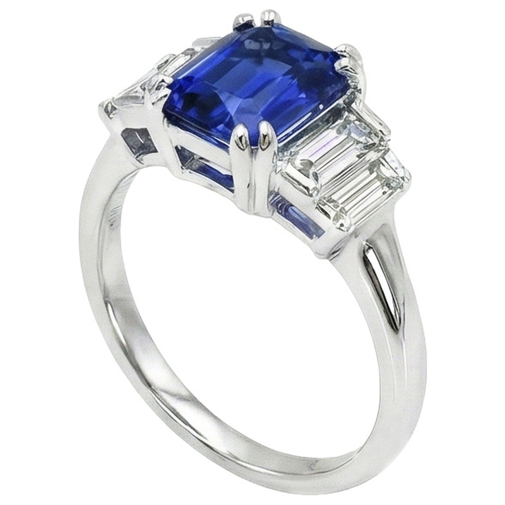 vero baguette diamante 3carati anello dettaglio ravvicinato