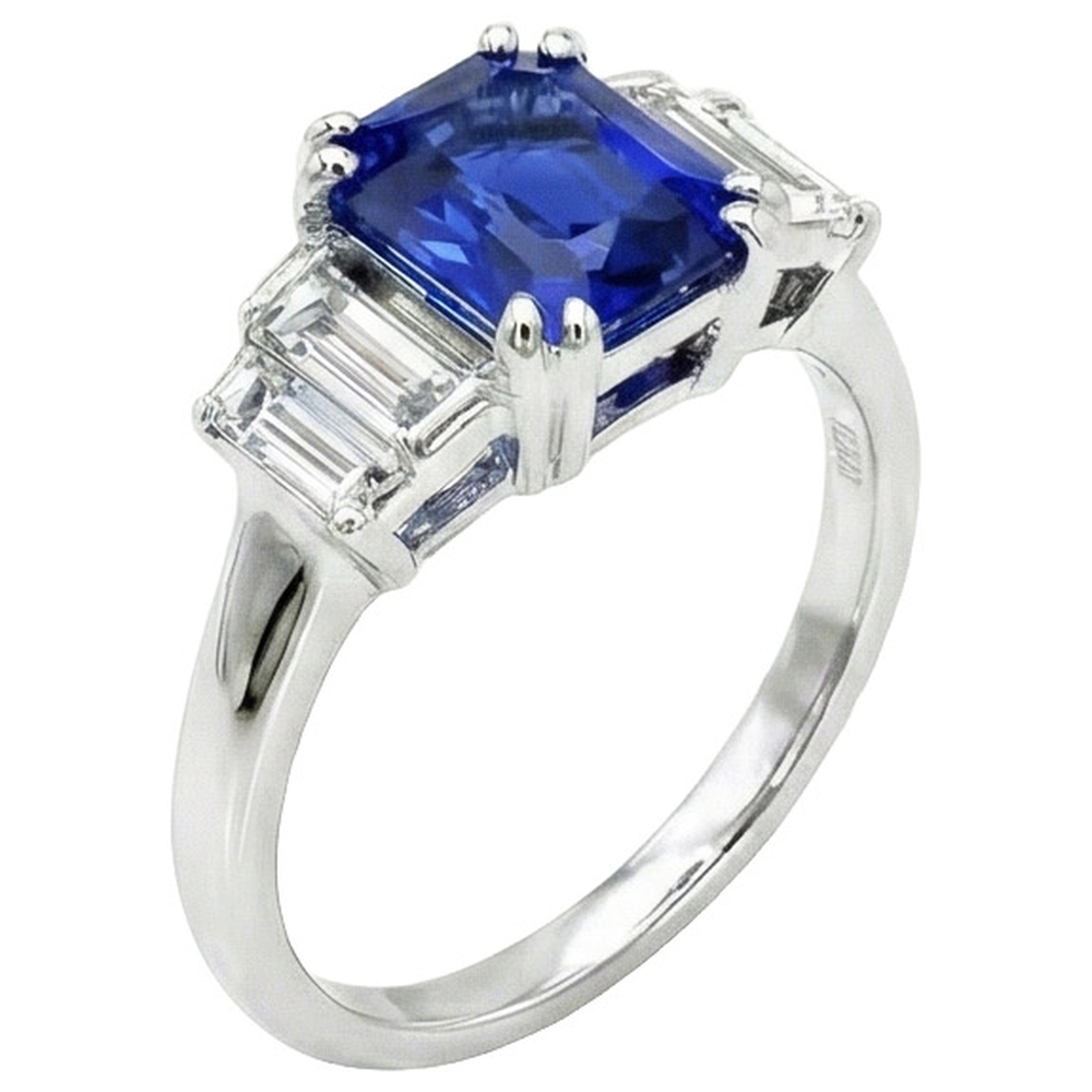 vero baguette diamante 3carati anello vista frontale