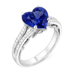 Anello con pietre preziose Zaffiro dello Sri Lanka taglio a cuore 4.50 carati con gambo in filigrana