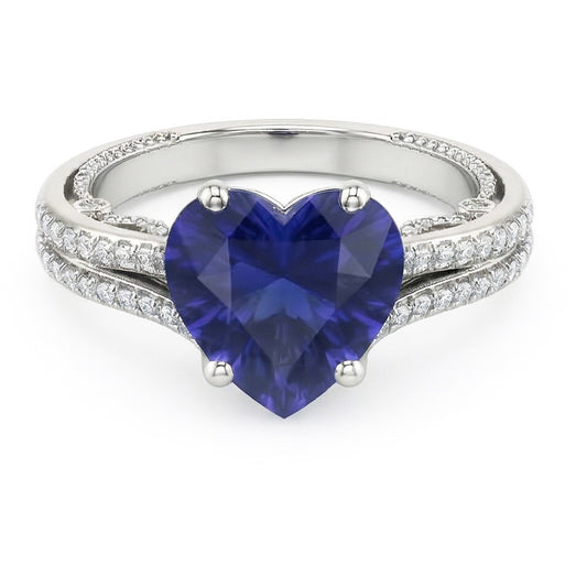 Anello con pietre preziose Zaffiro dello Sri Lanka taglio a cuore 4.50 carati con gambo in filigrana