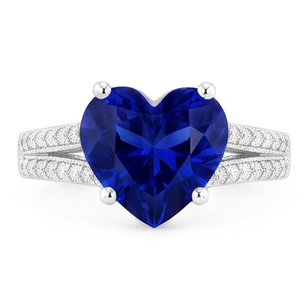 Anello con pietre preziose Zaffiro dello Sri Lanka taglio a cuore 4.50 carati con gambo in filigrana