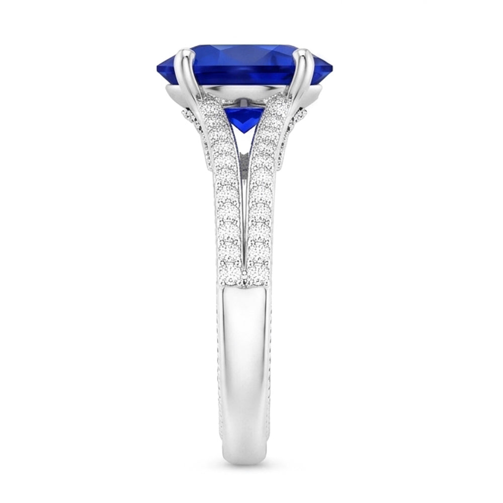 Anello con pietre preziose Zaffiro dello Sri Lanka taglio a cuore 4.50 carati con gambo in filigrana