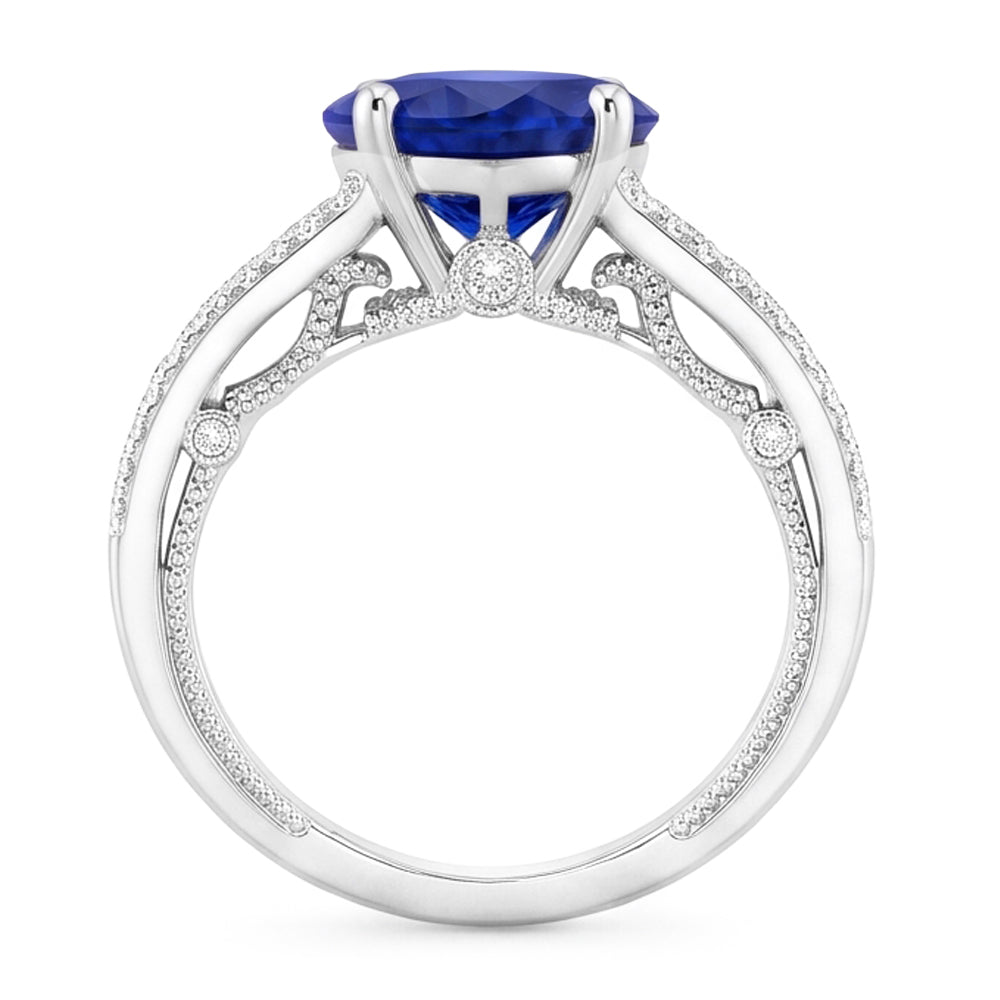 Anello con pietre preziose Zaffiro dello Sri Lanka taglio a cuore 4.50 carati con gambo in filigrana