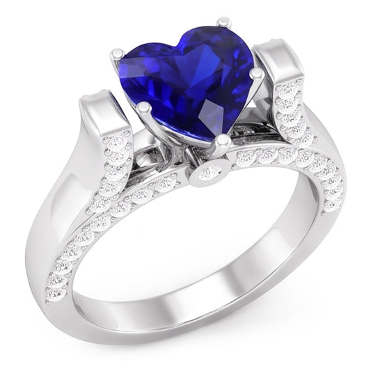 Anello con pietre preziose a taglio cuore. zaffiro dello Sri Lanka. diamanti da 4 carati