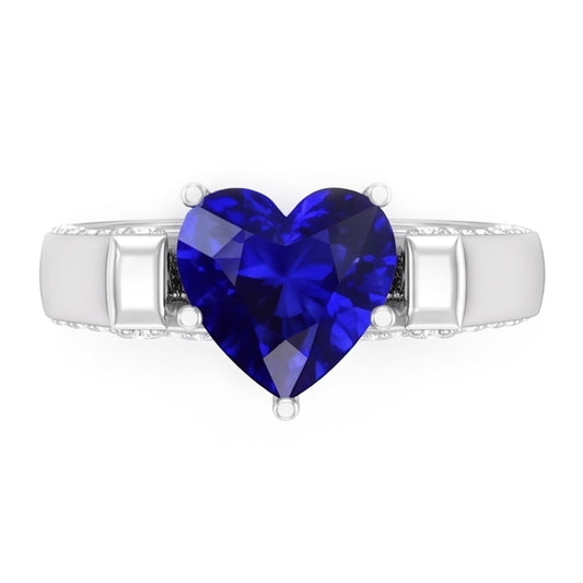 Anello con pietre preziose a taglio cuore. zaffiro dello Sri Lanka. diamanti da 4 carati