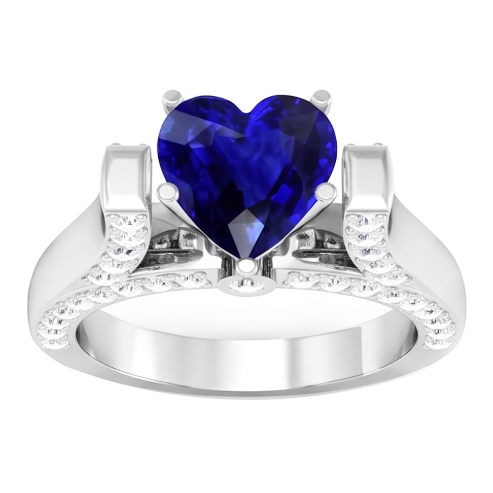 Anello con pietre preziose a taglio cuore. zaffiro dello Sri Lanka. diamanti da 4 carati
