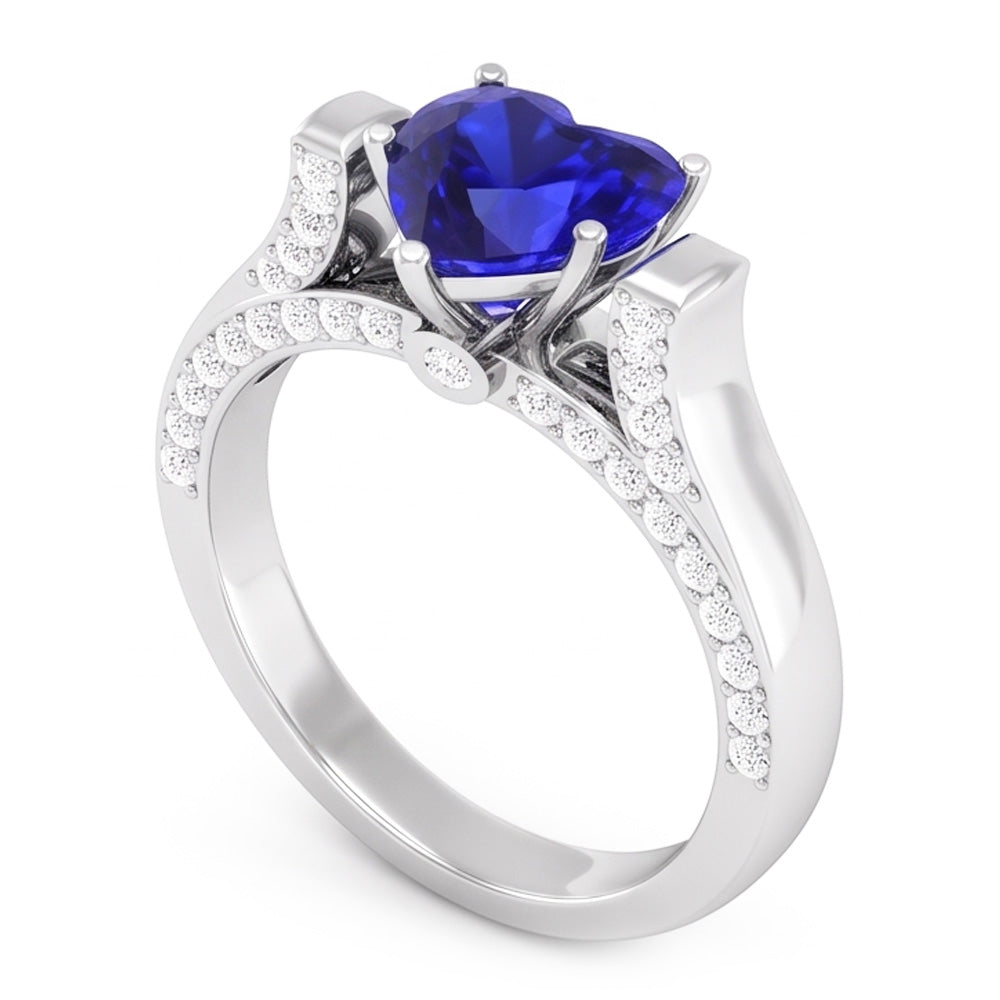 Anello con pietre preziose a taglio cuore. zaffiro dello Sri Lanka. diamanti da 4 carati