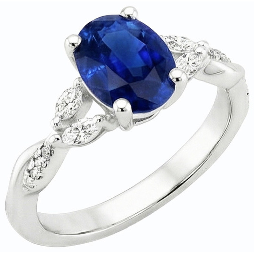 Anello con pietre preziose blu zaffiro con marquise e accenti rotondi 4.50 carati