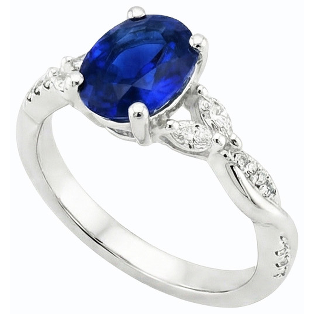 Anello con pietre preziose blu zaffiro con marquise e accenti rotondi 4.50 carati
