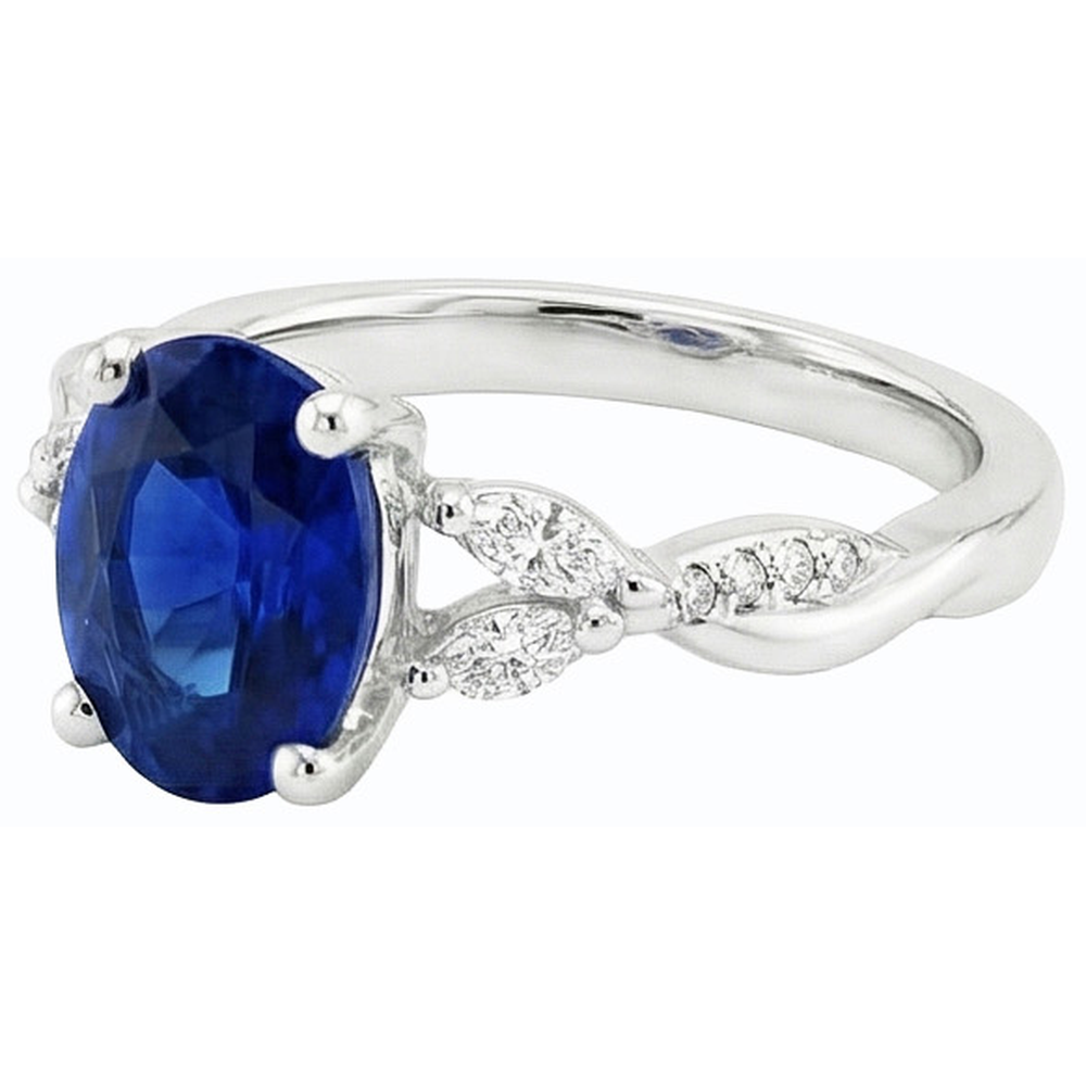 Anello con pietre preziose blu zaffiro con marquise e accenti rotondi 4.50 carati