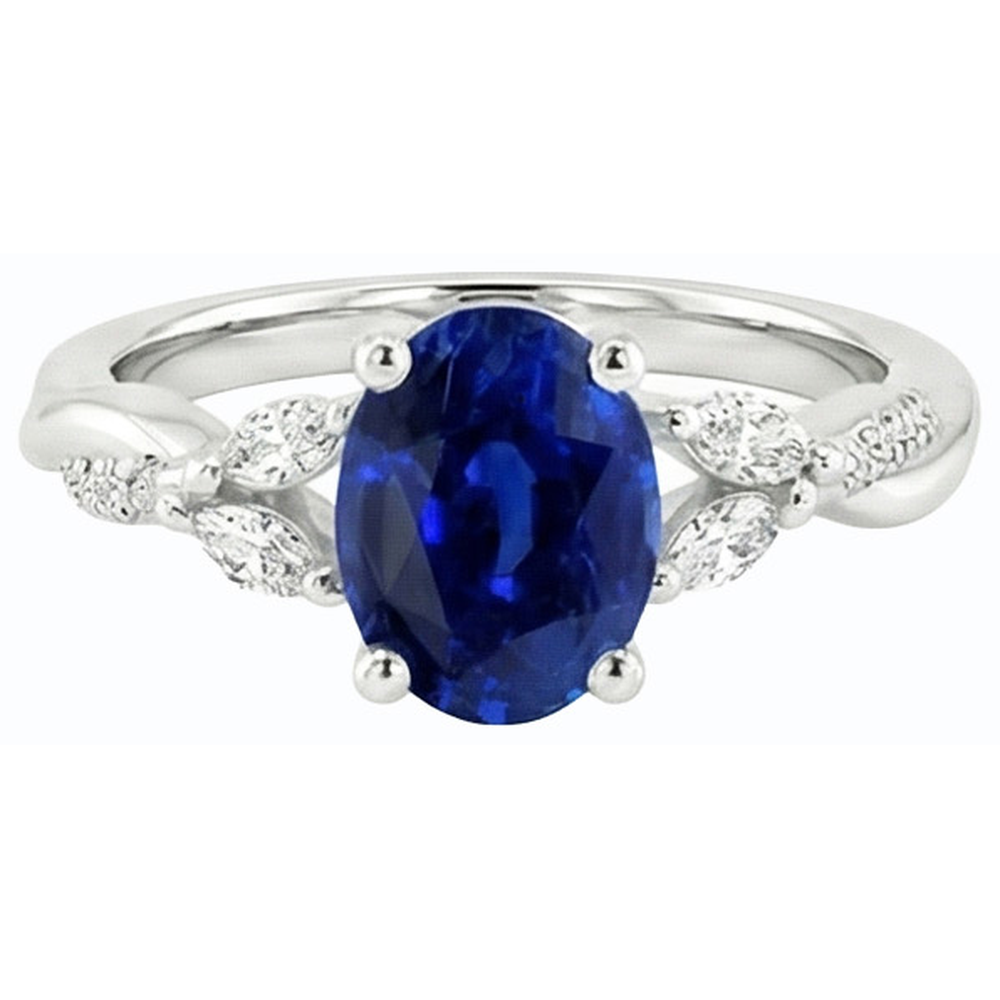 Anello con pietre preziose blu zaffiro con marquise e accenti rotondi 4.50 carati