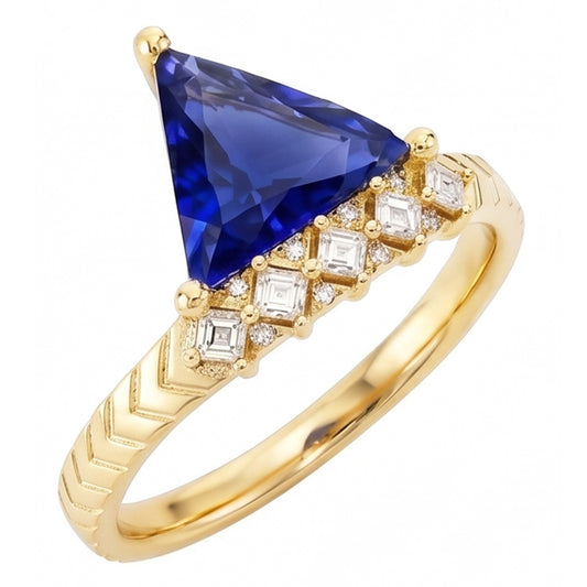 Anello con pietre preziose con zaffiri da 1,75 trilioni di carati e diamanti Princess