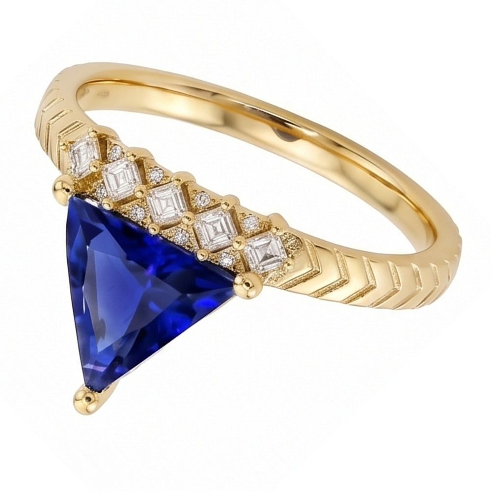 Anello con pietre preziose con zaffiri da 1,75 trilioni di carati e diamanti Princess