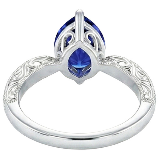 Anello con pietre preziose in filigrana con stelo in zaffiro di Ceylon a 2 carati e diamanti in oro bianco 14K