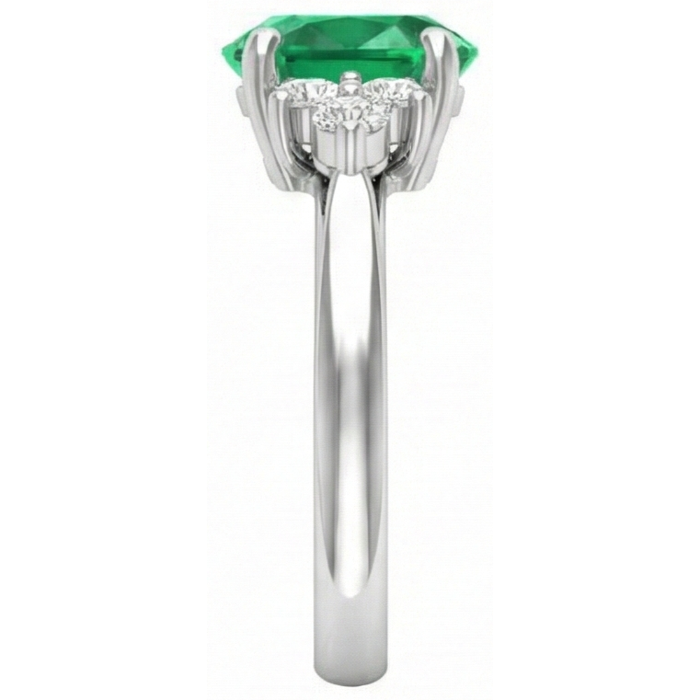 Anello con pietre preziose in oro bianco 14K con diamanti e Verde smeraldo. 3.10 carati