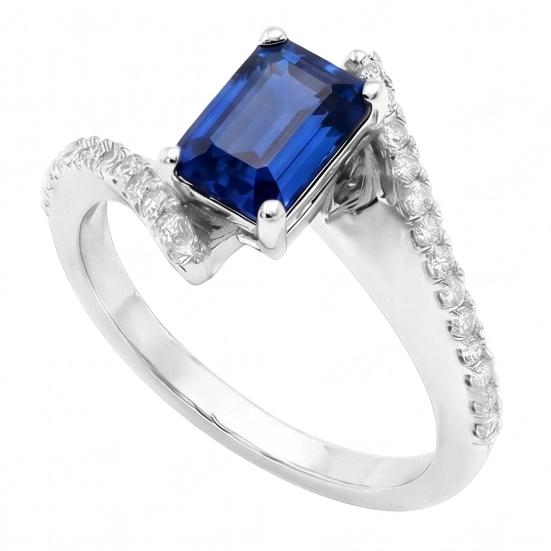 Anello con pietre preziose in zaffiro blu da 2,50 carati con accenti di stile di tensione