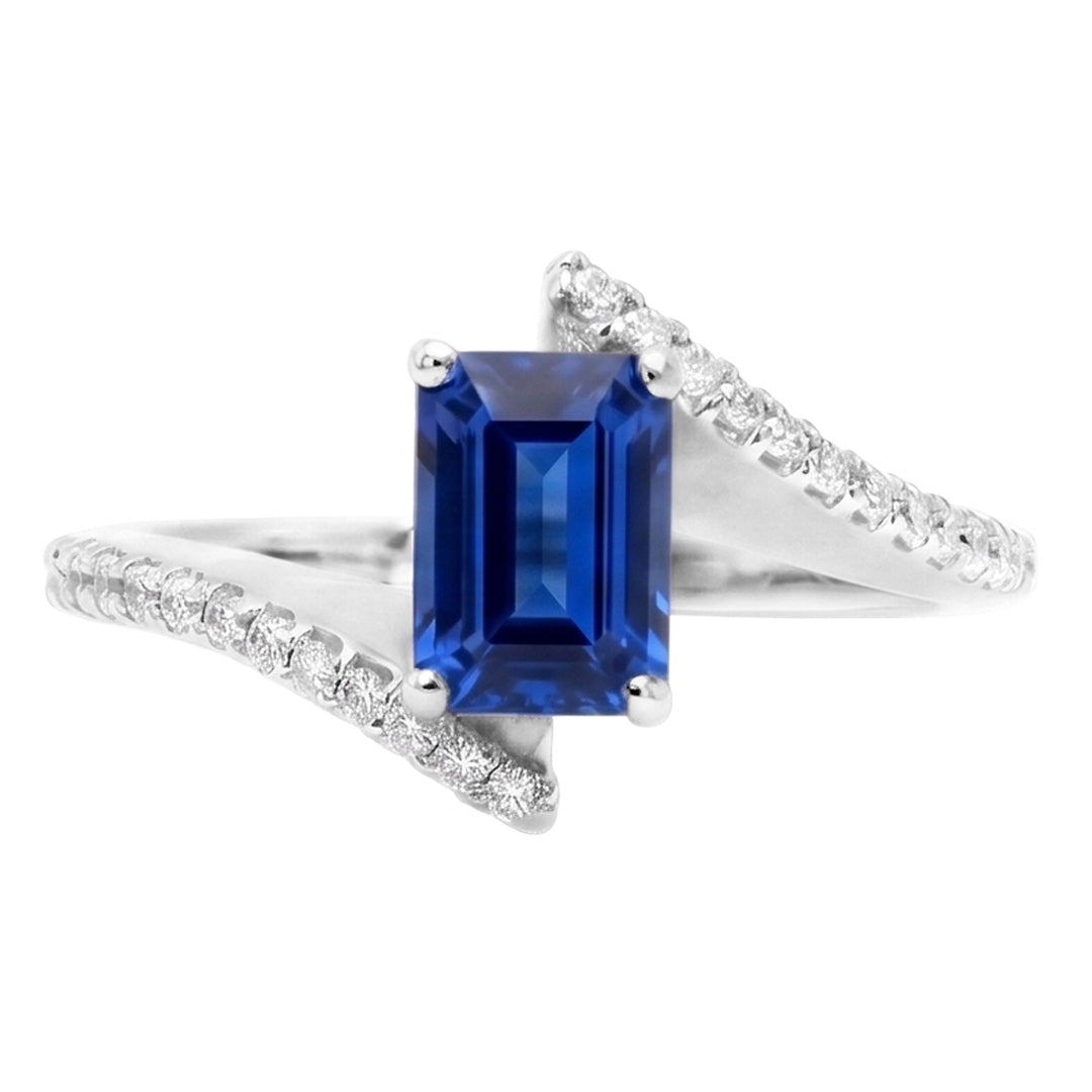 Anello con pietre preziose in zaffiro blu da 2,50 carati con accenti di stile di tensione