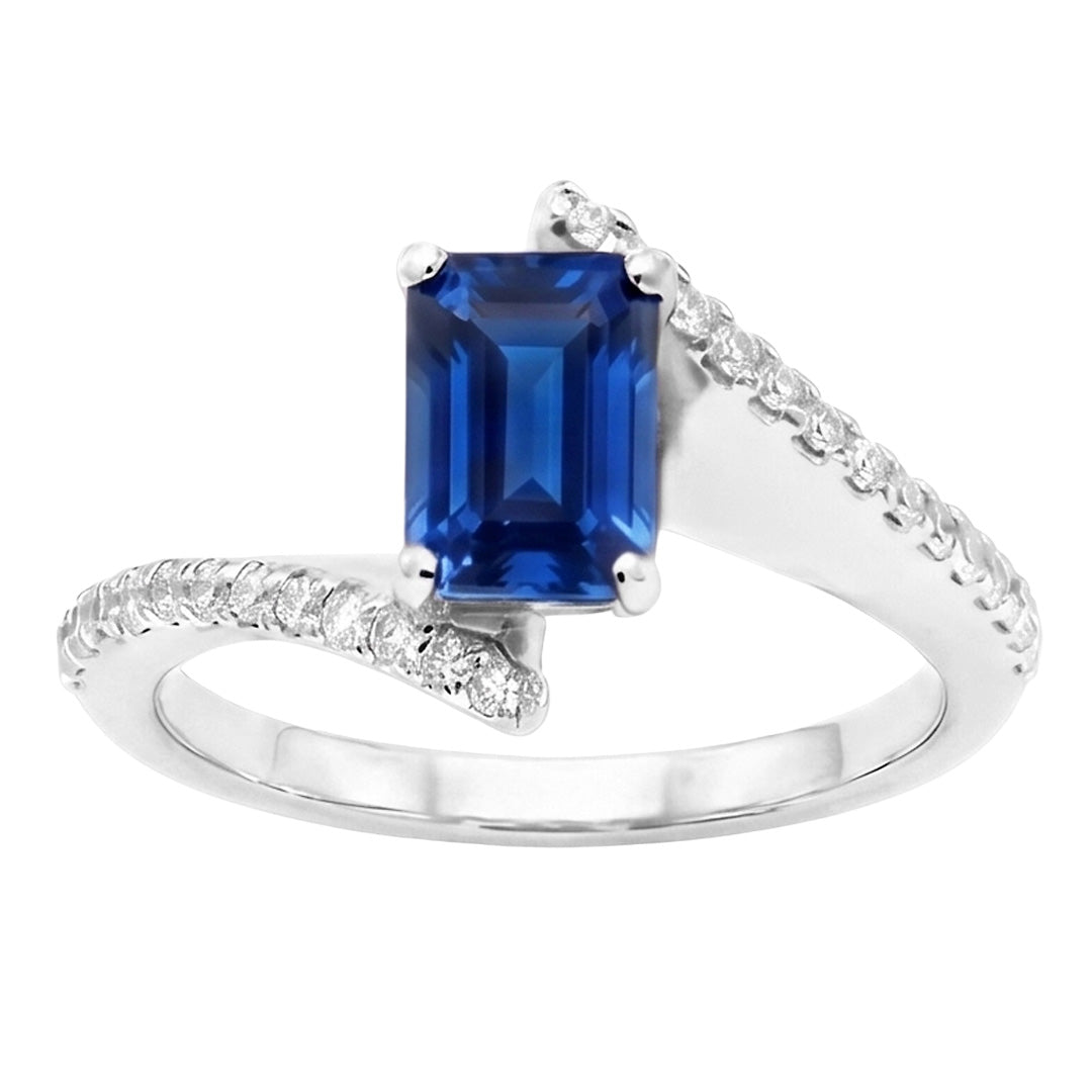 Anello con pietre preziose in zaffiro blu da 2,50 carati con accenti di stile di tensione