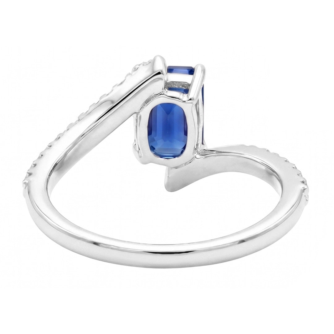 Anello con pietre preziose in zaffiro blu da 2,50 carati con accenti di stile di tensione