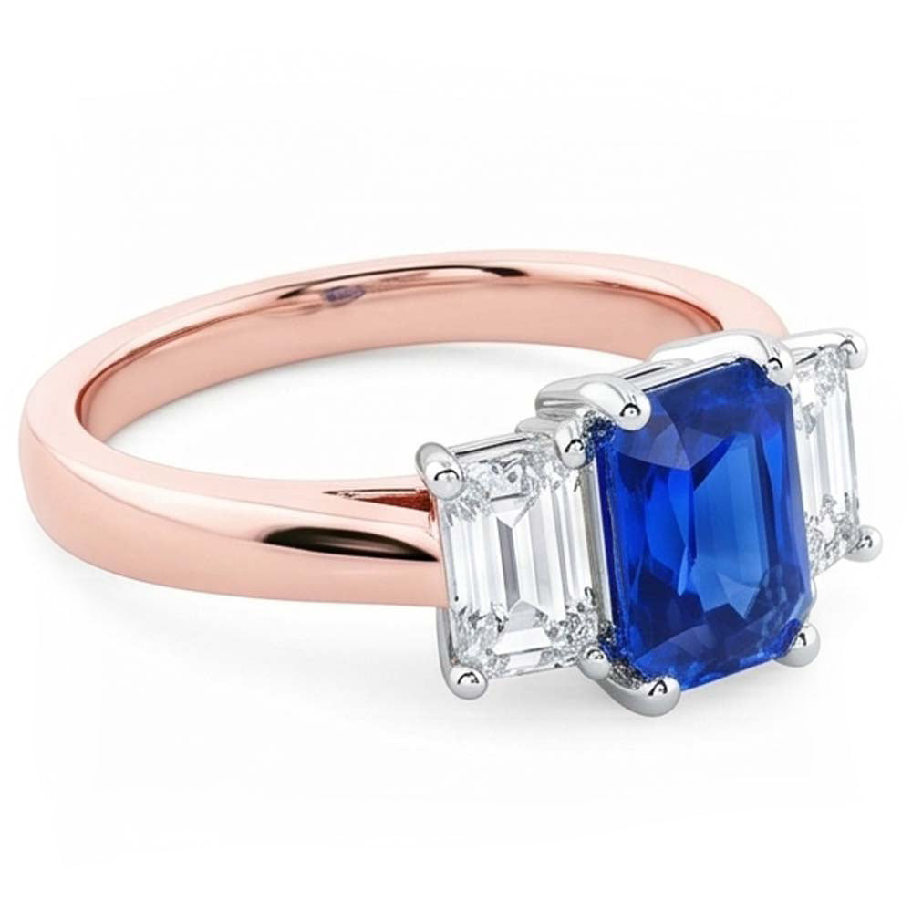 Anello con pietre preziose in zaffiro radioso bicolore 3 pietre 1,50 carati con oro bianco 14K
