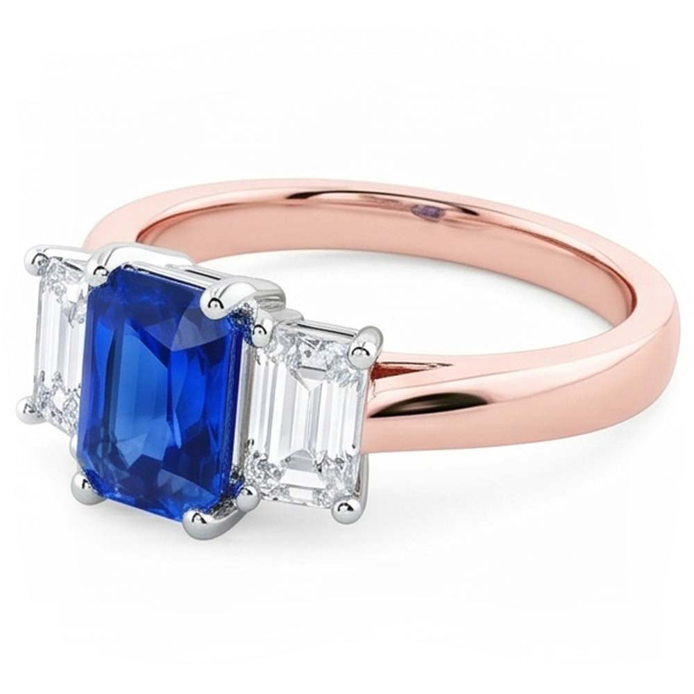 Anello con pietre preziose in zaffiro radioso bicolore 3 pietre 1,50 carati con oro bianco 14K