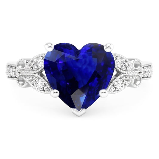 Anello con pietre preziose taglio cuore zaffiro dello Sri Lanka stile farfalla 3 carati