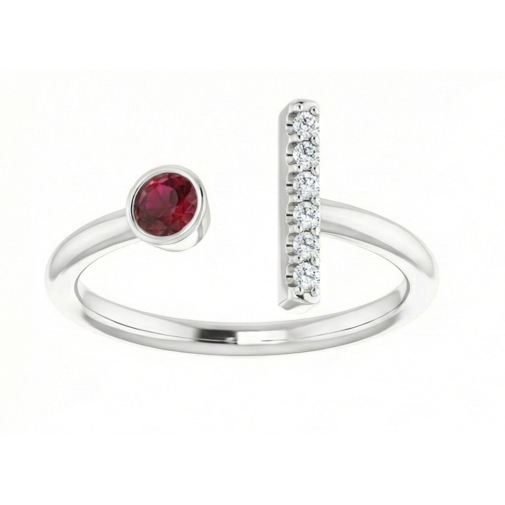Anello con rubini birmani e diamanti 0.48 carati in oro bianco 14K