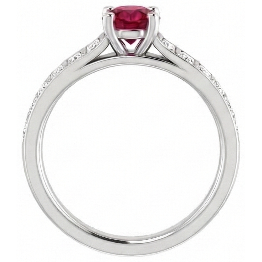 Anello con rubini tondi e diamanti da principessa in oro bianco 2 carati 14K
