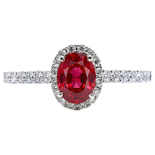 Anello con rubino ovale e diamante Lady Halo Jewelry Oro bianco 14K 3.70 ct.
