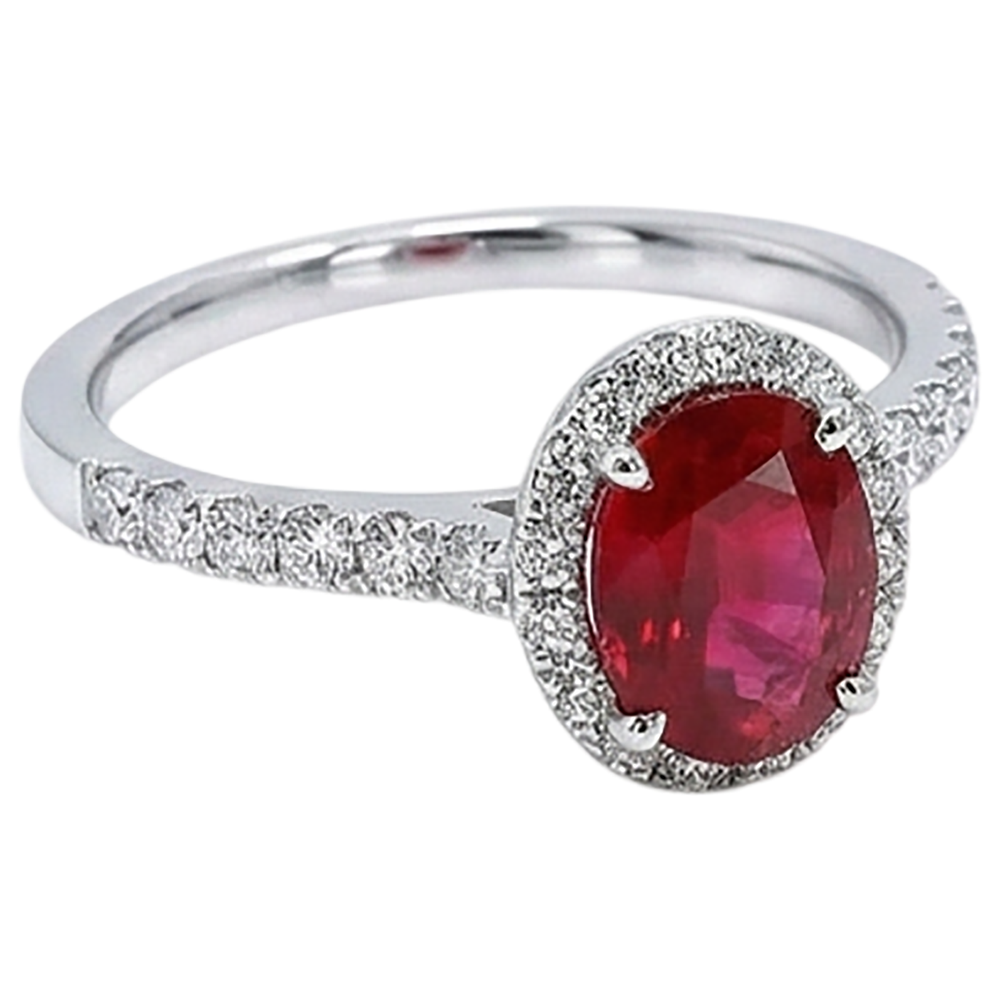 Anello con rubino ovale e diamante Lady Halo Jewelry Oro bianco 14K 3.70 ct.