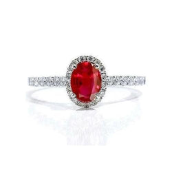 Anello con rubino ovale e diamante Lady Halo Jewelry Oro bianco 14K 3.70 ct.