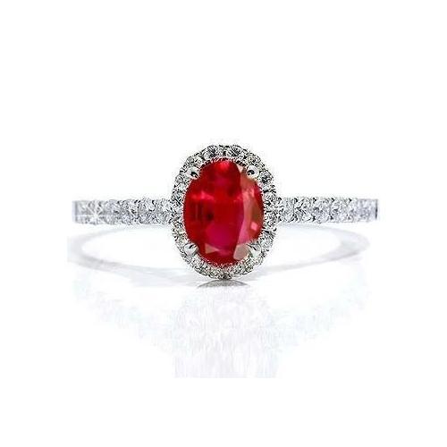Anello con rubino ovale e diamante Lady Halo Jewelry Oro bianco 14 carati 3.70 ct. - harrychadent.it