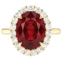 Anello con rubino rosso taglio ovale e diamante rotondo. oro 5.35 carati 14K