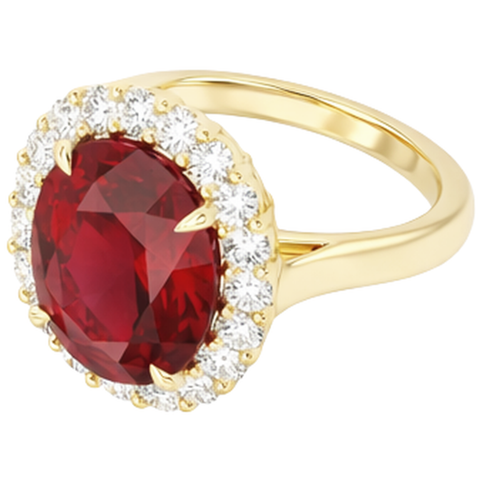 Anello con rubino rosso taglio ovale e diamante rotondo. oro 5.35 carati 14K