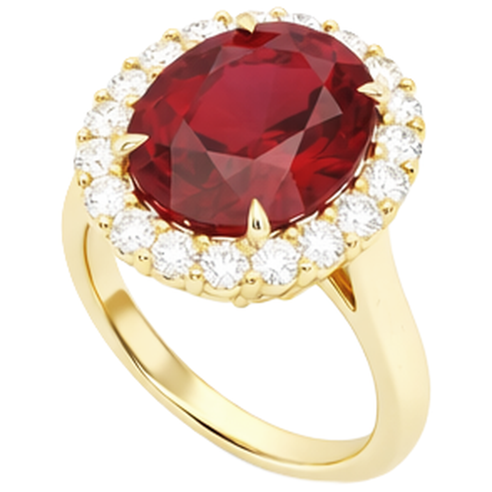 Anello con rubino rosso taglio ovale e diamante rotondo. oro 5.35 carati 14K