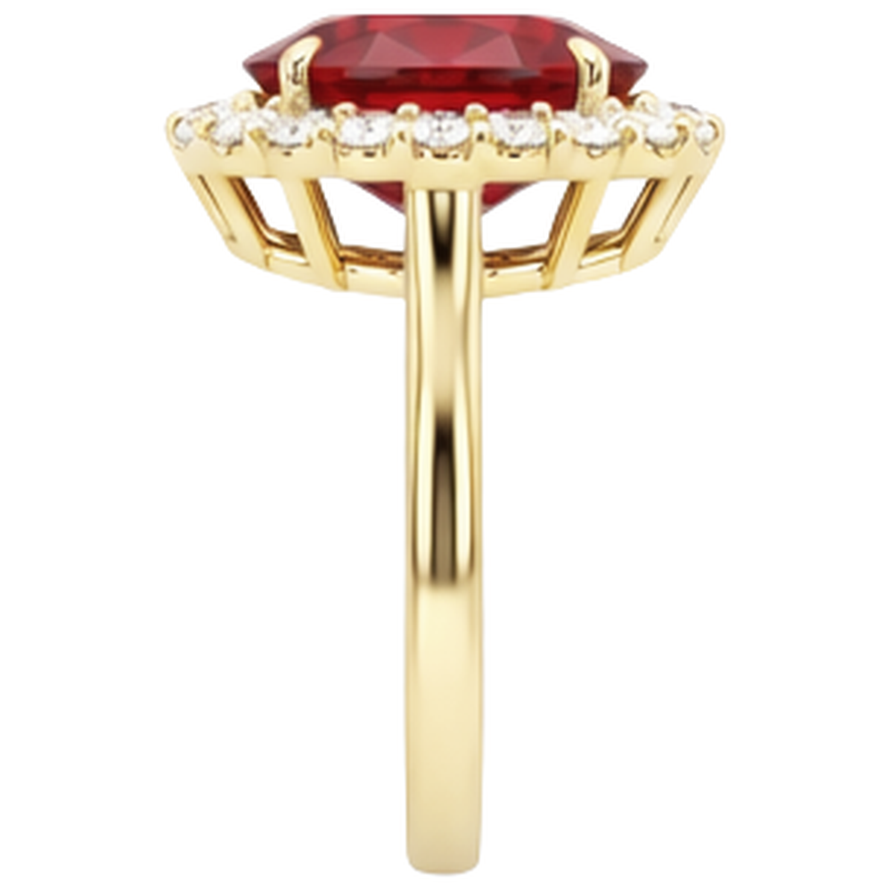 Anello con rubino rosso taglio ovale e diamante rotondo. oro 5.35 carati 14K