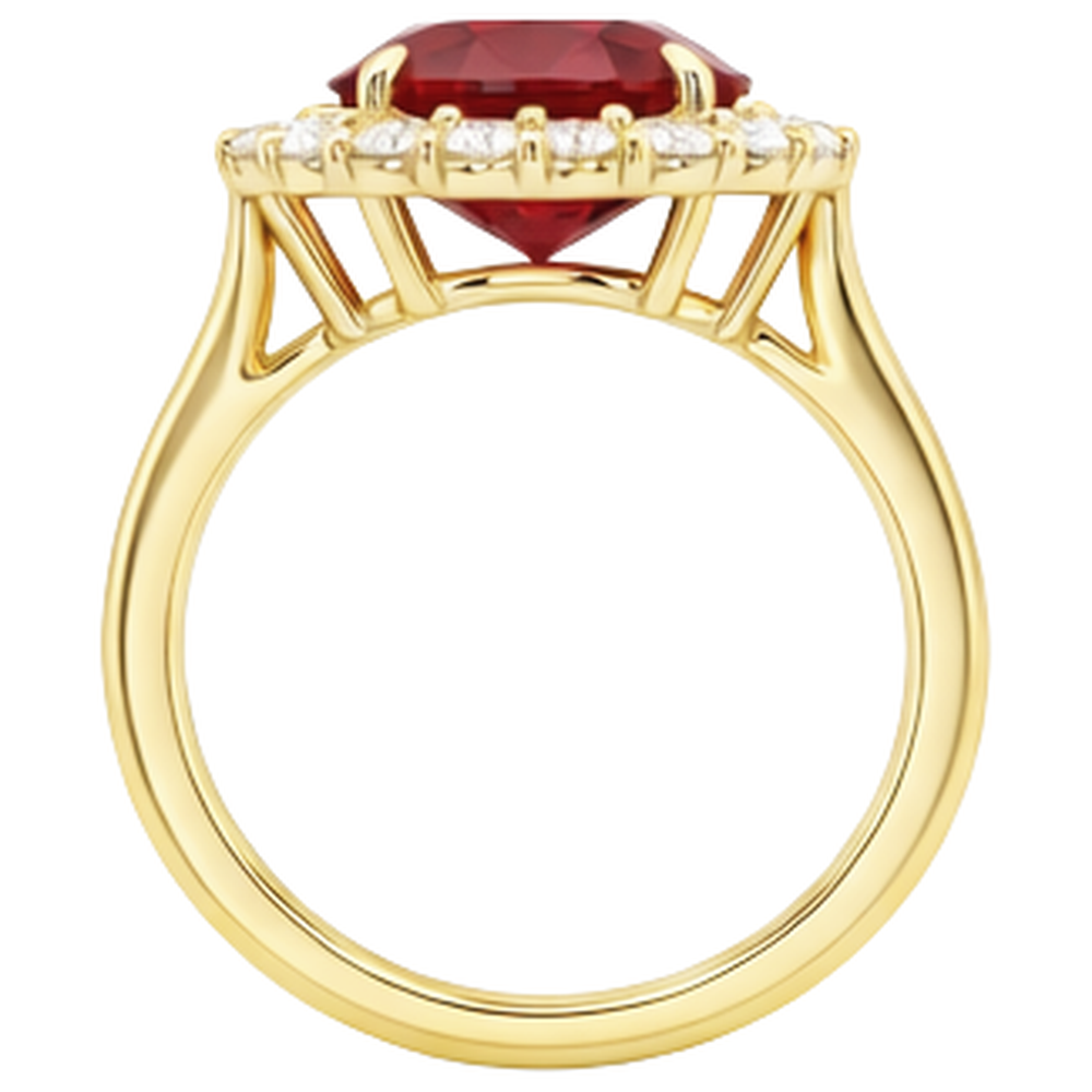 Anello con rubino rosso taglio ovale e diamante rotondo. oro 5.35 carati 14K