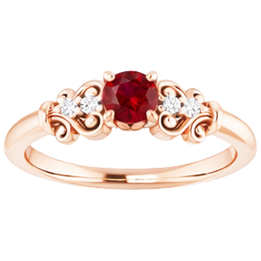 Anello con rubino rotondo in oro rosa 14K da 1.40 carati