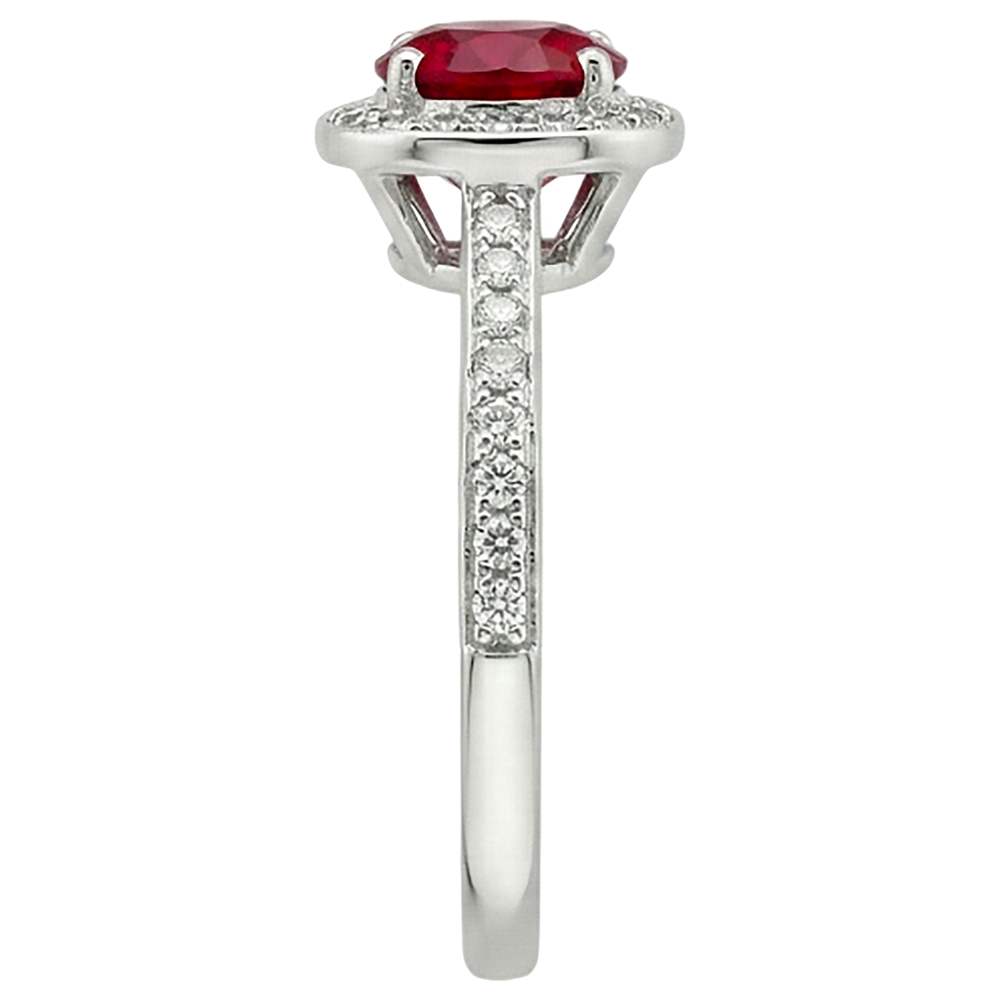 Anello con rubino rotondo rosso e bianco da 2.50 carati. gioielli in oro bianco 14K
