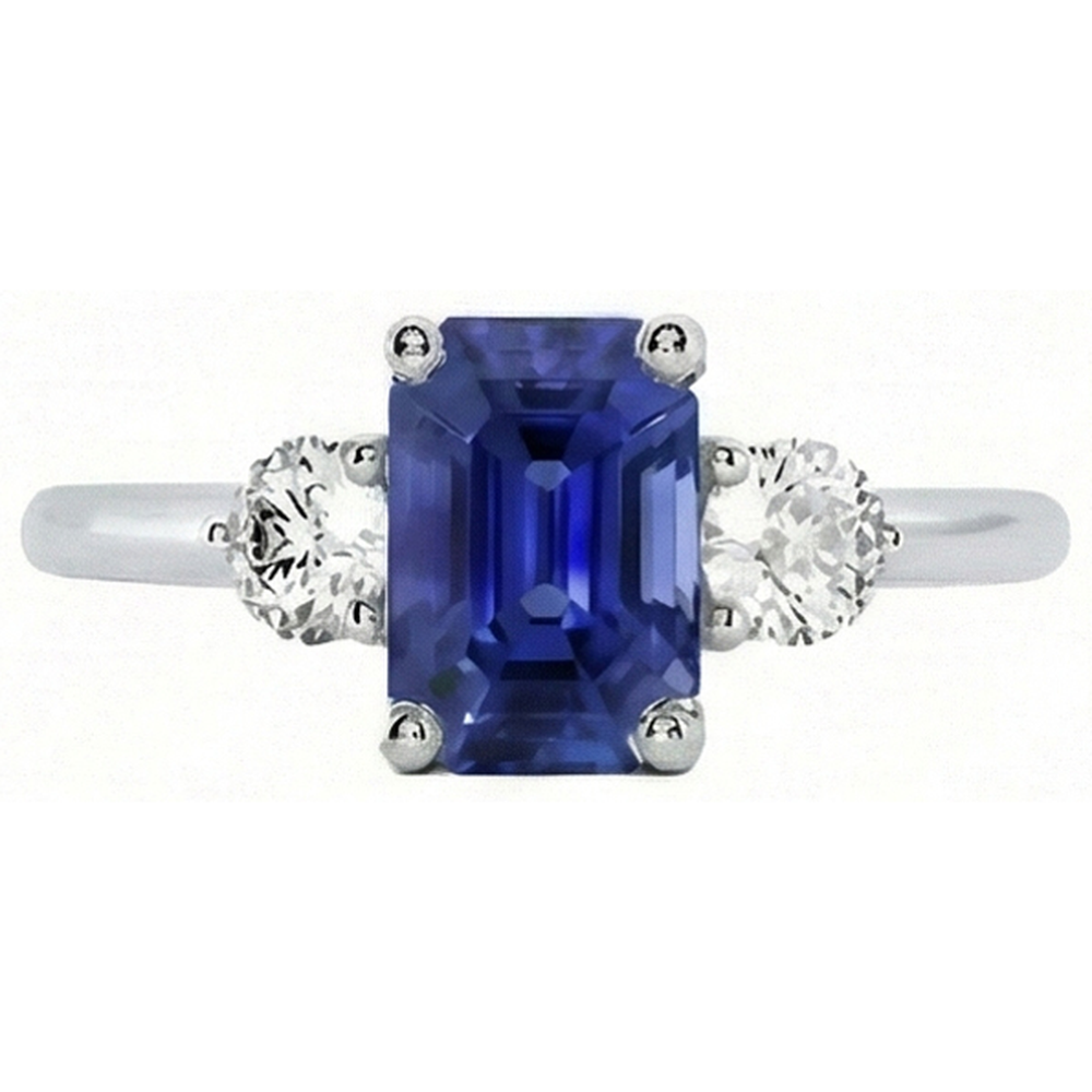 Anello con smeraldo e zaffiro blu naturale con 3 pietre e diamanti 3 carati