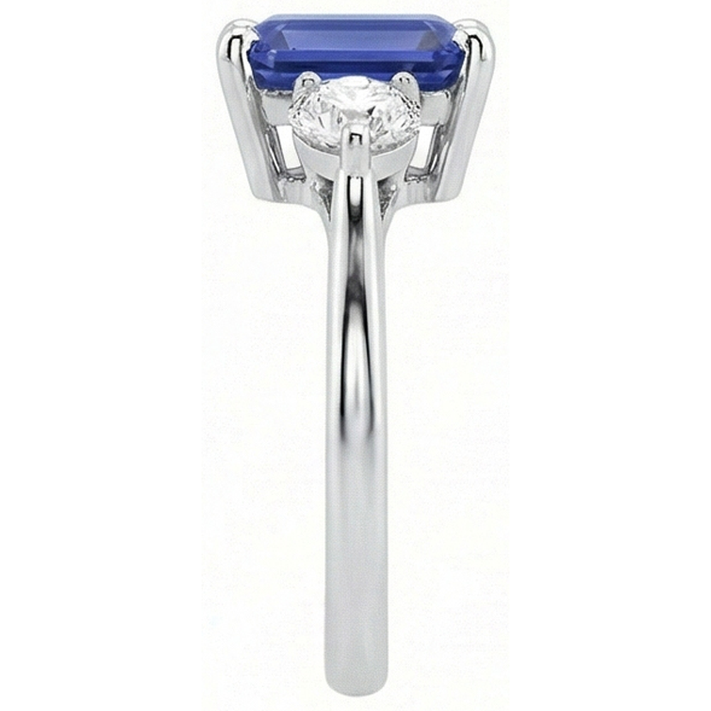 Anello con smeraldo e zaffiro blu naturale con 3 pietre e diamanti 3 carati