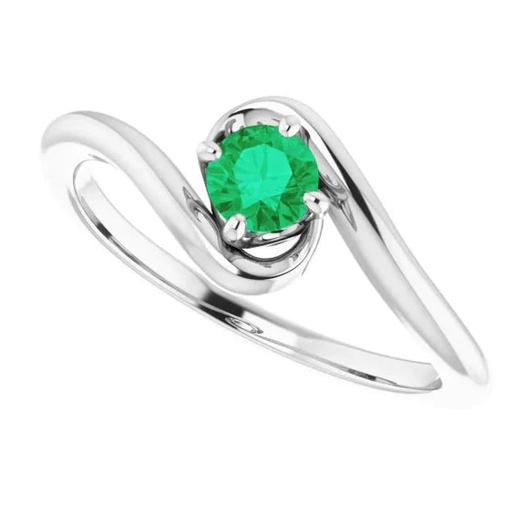Anello smeraldo verde a forma libera da 1 carato su montatura in oro bianco 14 k